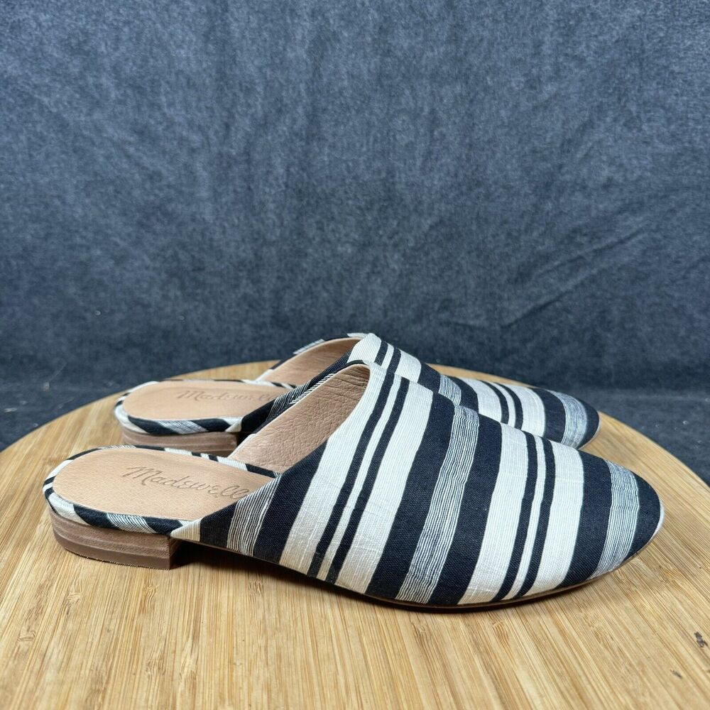 Madewell‎ The Remi Mule Womens 5 Black Grey Striped Slip-On Shoes